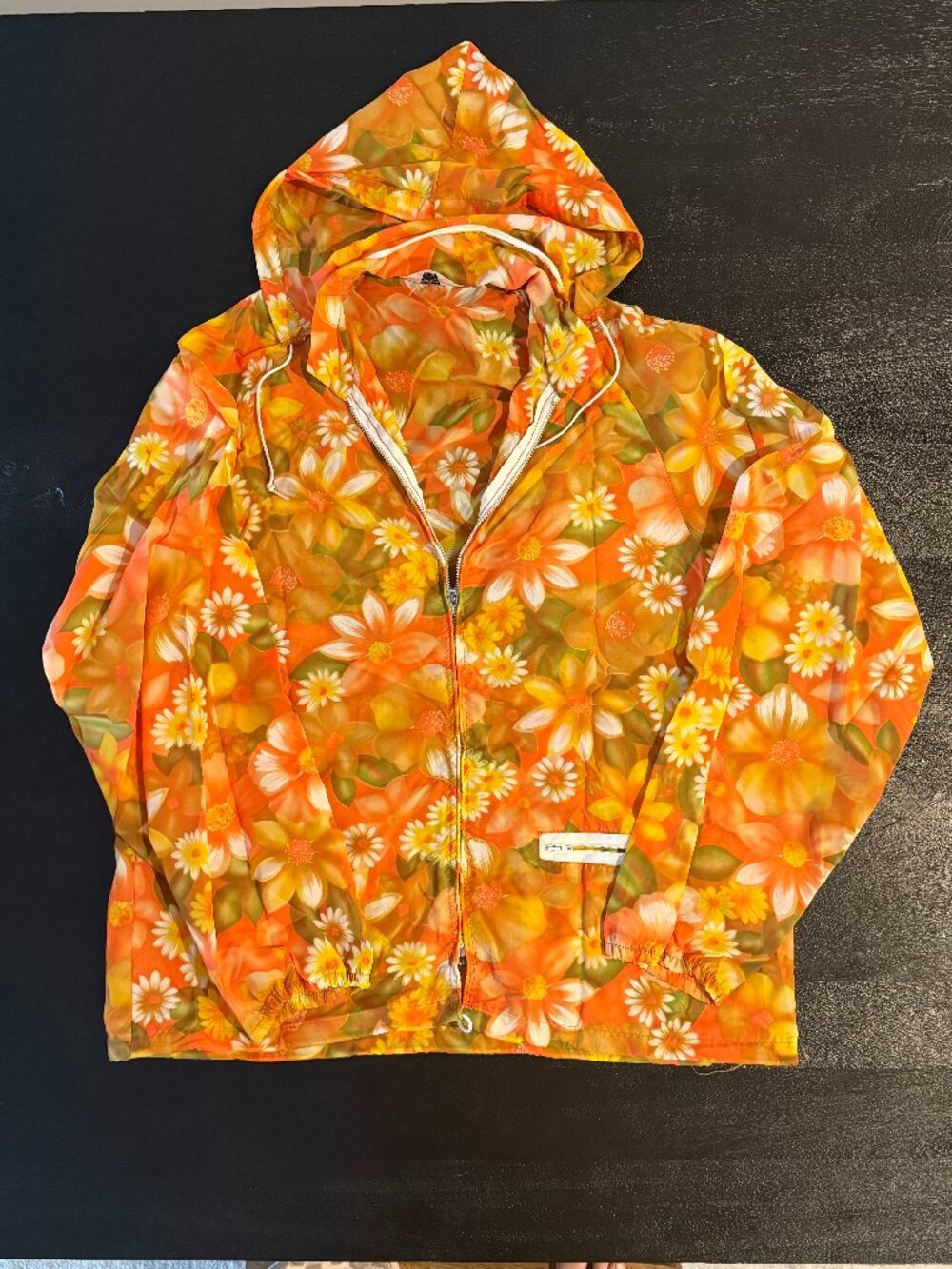 Vintage Floral Windbreaker Jacket Hooded Packable Zip Waist Size M